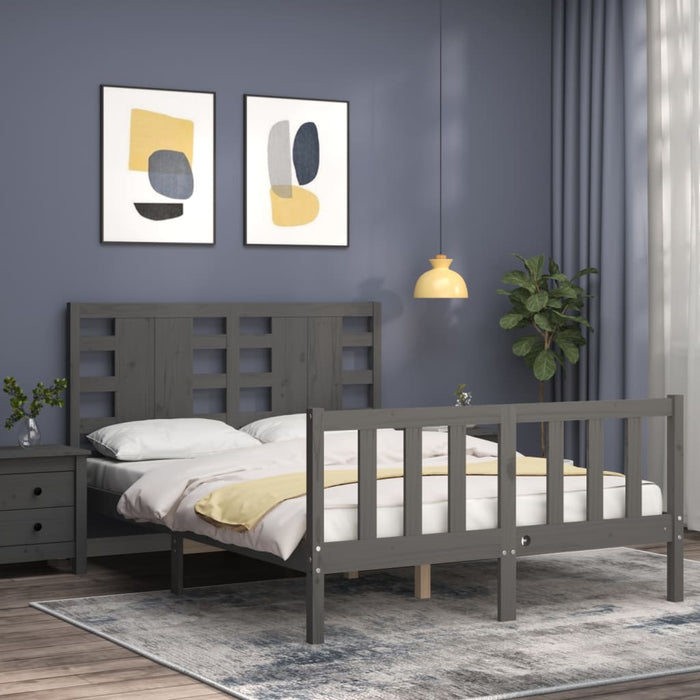 Massivholzbett mit Kopfteil Grau 140x190 cm