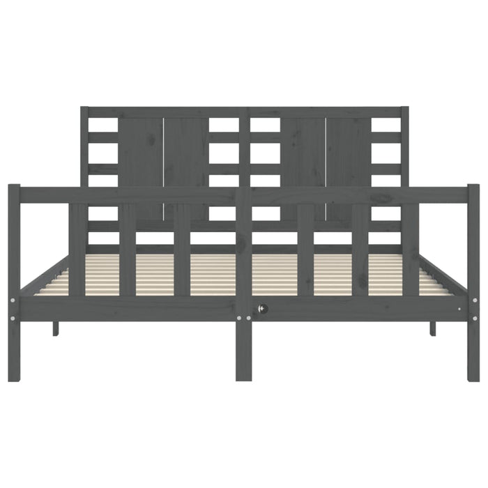 Massivholzbett mit Kopfteil Grau 160x200 cm
