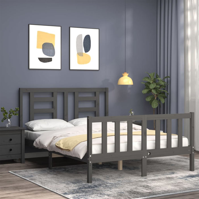 Massivholzbett mit Kopfteil Grau 140x190 cm