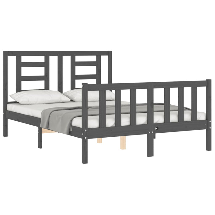 Massivholzbett mit Kopfteil Grau 140x190 cm
