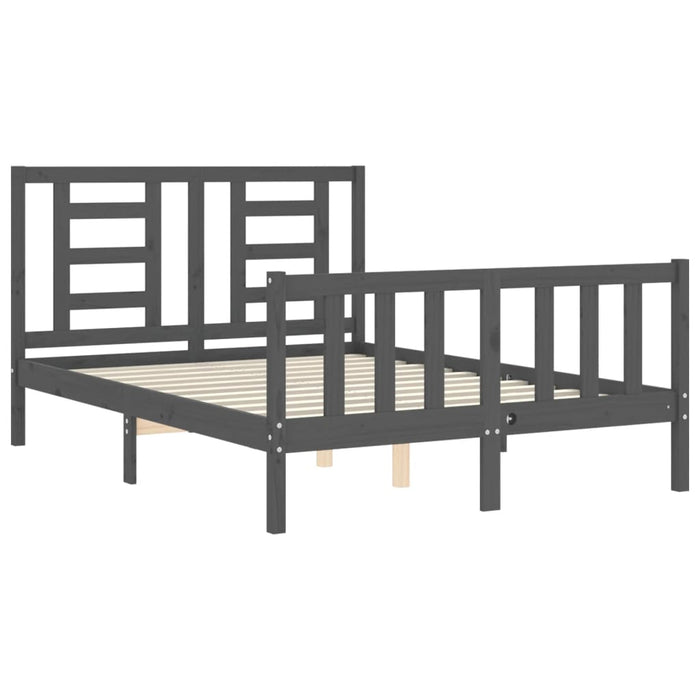 Massivholzbett mit Kopfteil Grau 140x190 cm
