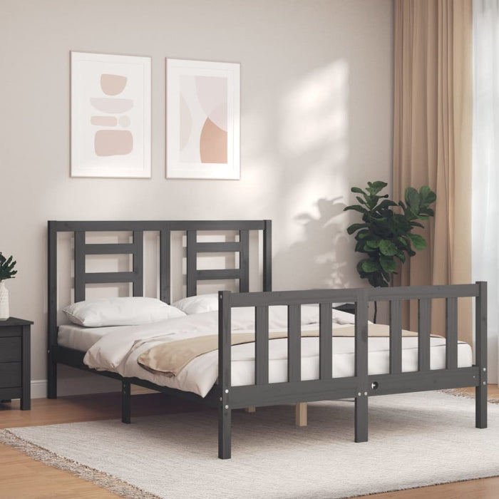 Massivholzbett mit Kopfteil Grau 140x190 cm