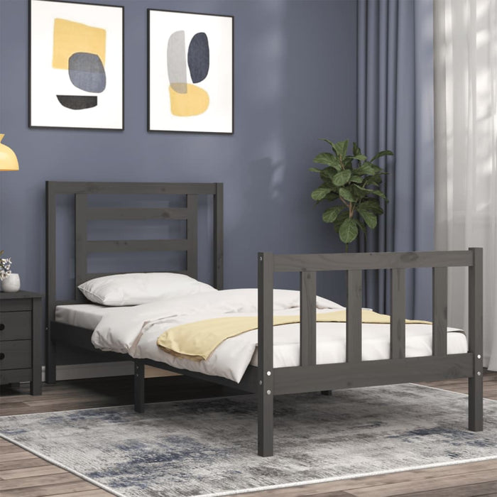 Massivholzbett mit Kopfteil Grau 100x200 cm