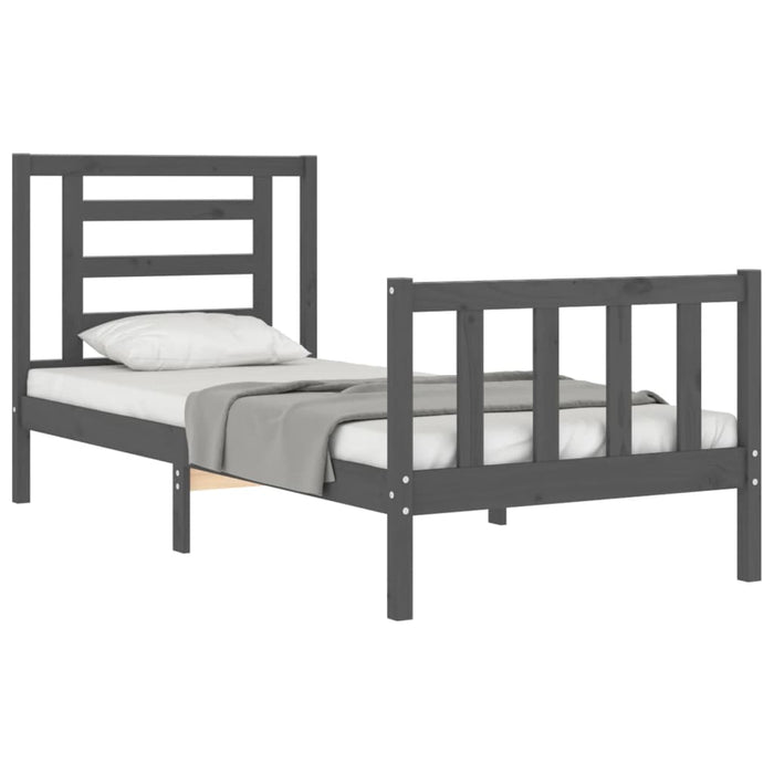 Massivholzbett mit Kopfteil Grau 100x200 cm