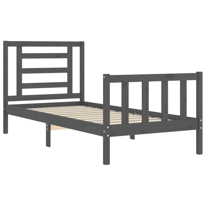 Massivholzbett mit Kopfteil Grau 100x200 cm