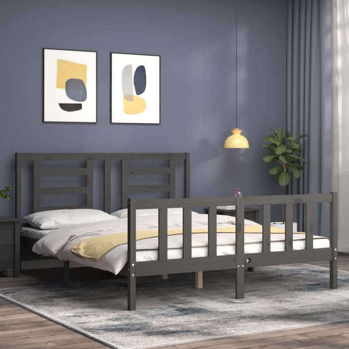 Massivholzbett mit Kopfteil Grau 160x200 cm