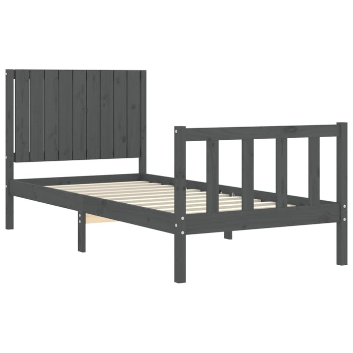 Massivholzbett mit Kopfteil Grau 90x200 cm