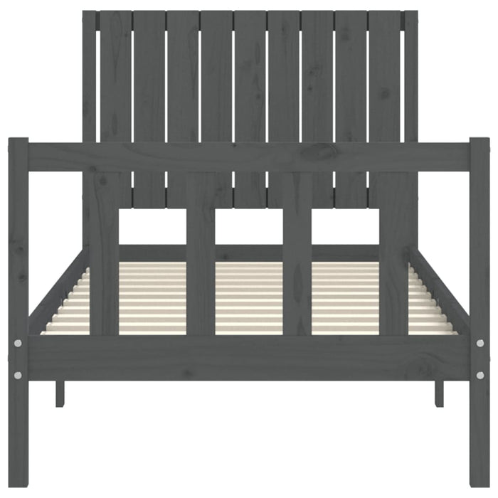 Massivholzbett mit Kopfteil Grau 90x200 cm