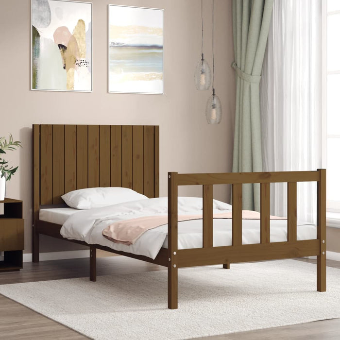 Massivholzbett mit Kopfteil Honigbraun 100x200 cm