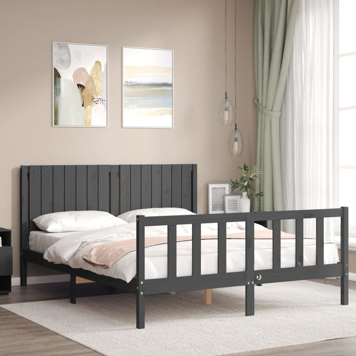 Massivholzbett mit Kopfteil Grau 160x200 cm