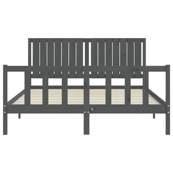 Massivholzbett mit Kopfteil Grau 160x200 cm