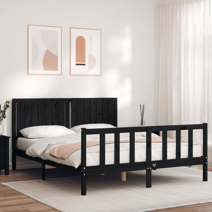 Massivholzbett mit Kopfteil Schwarz 160x200 cm