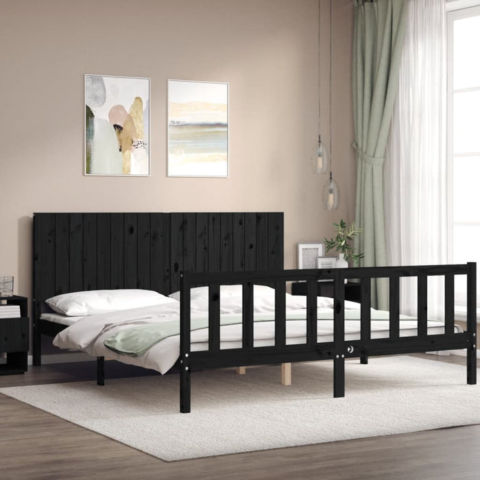 Massivholzbett mit Kopfteil Schwarz