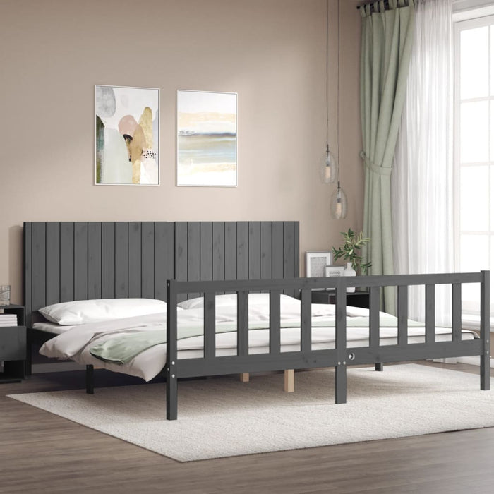Massivholzbett mit Kopfteil Grau 200x200 cm