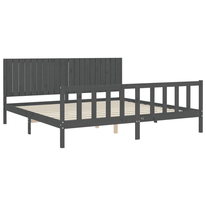 Massivholzbett mit Kopfteil Grau 200x200 cm