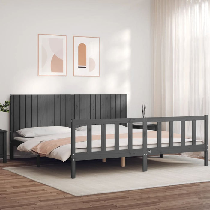 Massivholzbett mit Kopfteil Grau 200x200 cm