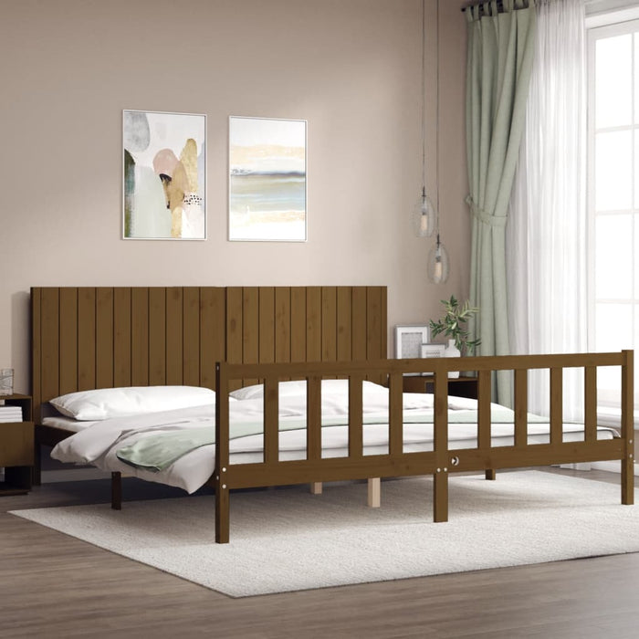 Massivholzbett mit Kopfteil Honigbraun 200x200 cm