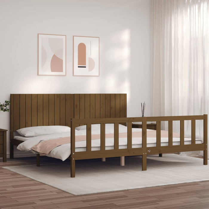 Massivholzbett mit Kopfteil Honigbraun 200x200 cm