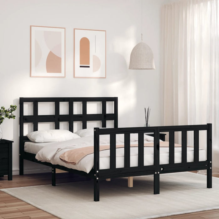Massivholzbett mit Kopfteil Schwarz