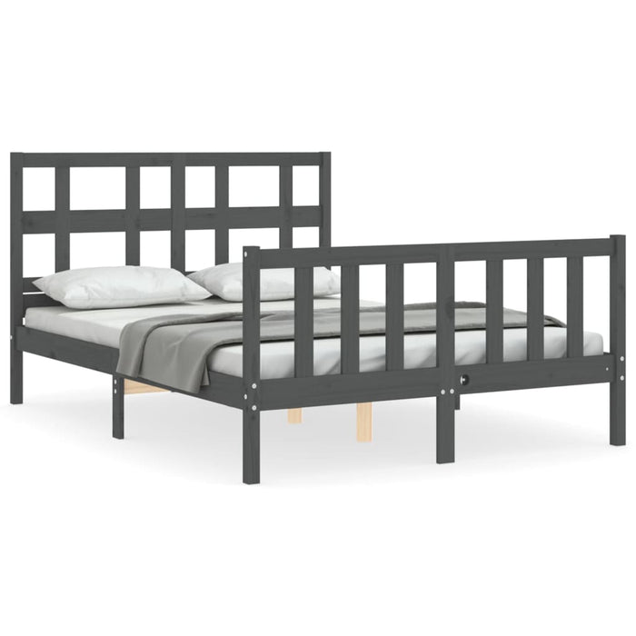 Massivholzbett mit Kopfteil Grau 140x190 cm