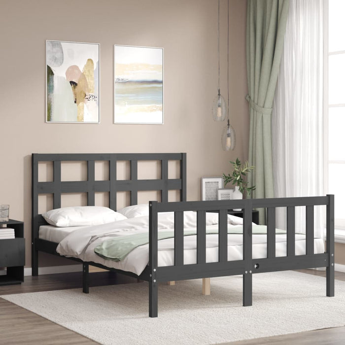 Massivholzbett mit Kopfteil Grau 140x190 cm