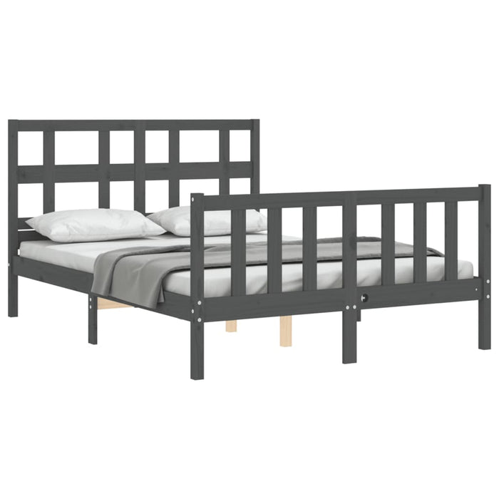 Massivholzbett mit Kopfteil Grau 140x190 cm