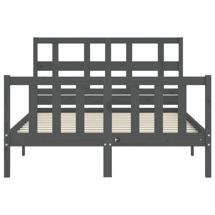 Massivholzbett mit Kopfteil Grau 140x190 cm