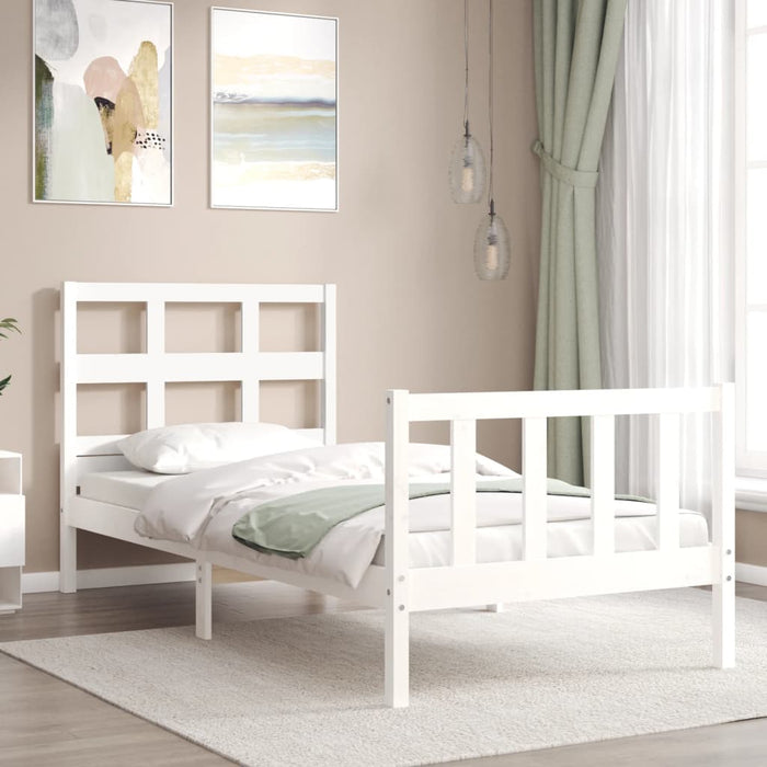 Massivholzbett mit Kopfteil Weiß 90x200 cm