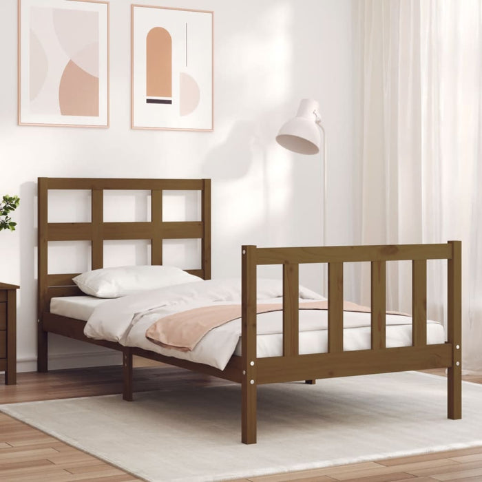 Massivholzbett mit Kopfteil Honigbraun 90x200 cm