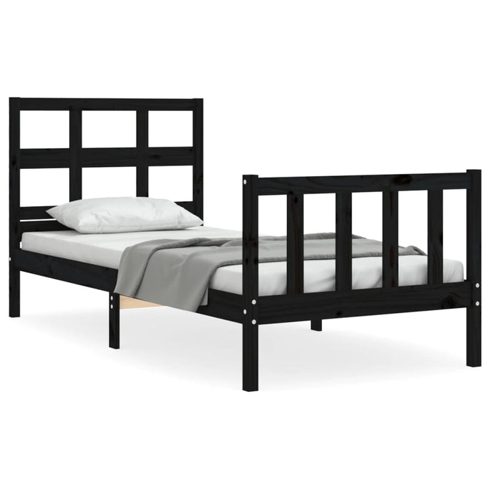 Massivholzbett mit Kopfteil Schwarz 90x200 cm