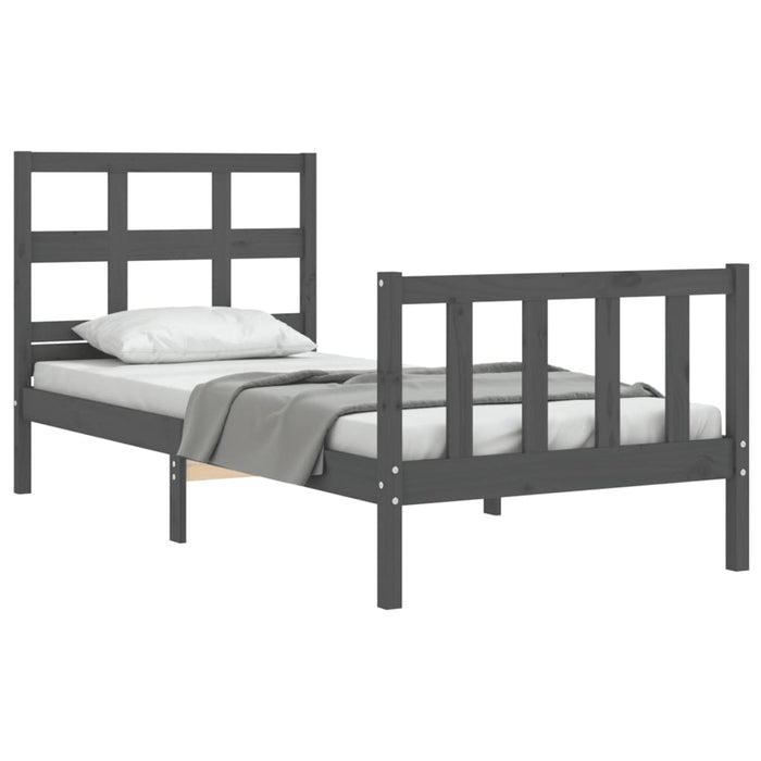Massivholzbett mit Kopfteil Grau 100x200 cm