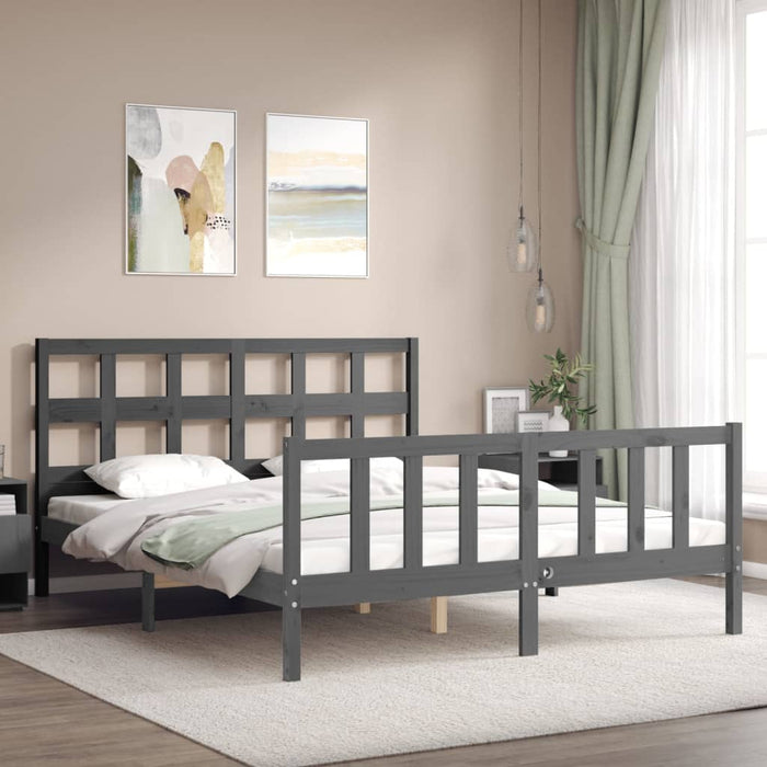 Massivholzbett mit Kopfteil Grau 160x200 cm