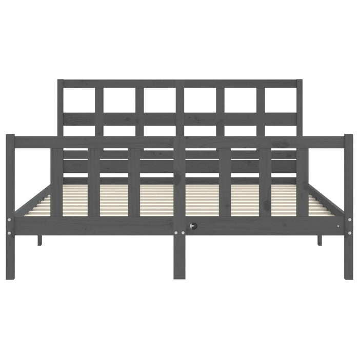 Massivholzbett mit Kopfteil Grau 160x200 cm