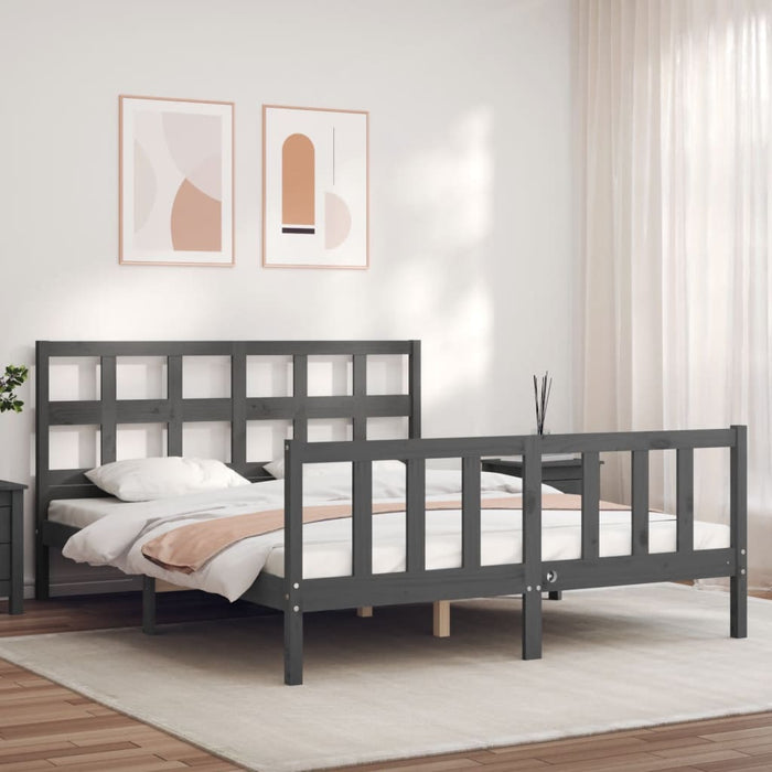 Massivholzbett mit Kopfteil Grau 160x200 cm