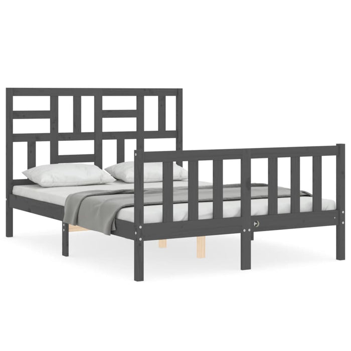 Massivholzbett mit Kopfteil Grau 140x190 cm