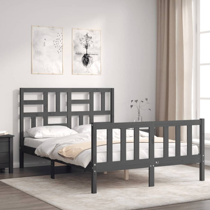 Massivholzbett mit Kopfteil Grau 140x190 cm