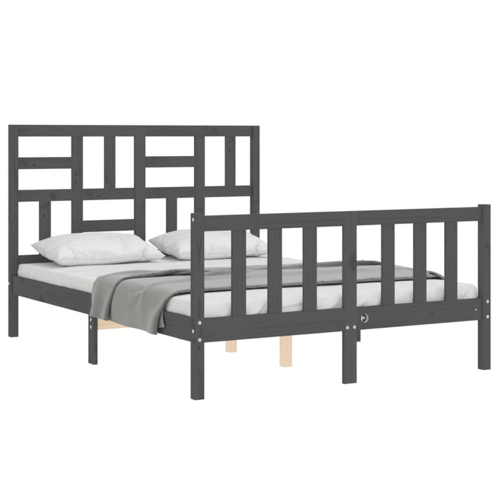 Massivholzbett mit Kopfteil Grau 140x190 cm