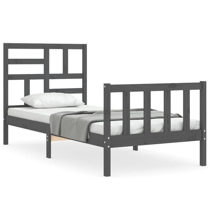 Massivholzbett mit Kopfteil Grau 90x200 cm