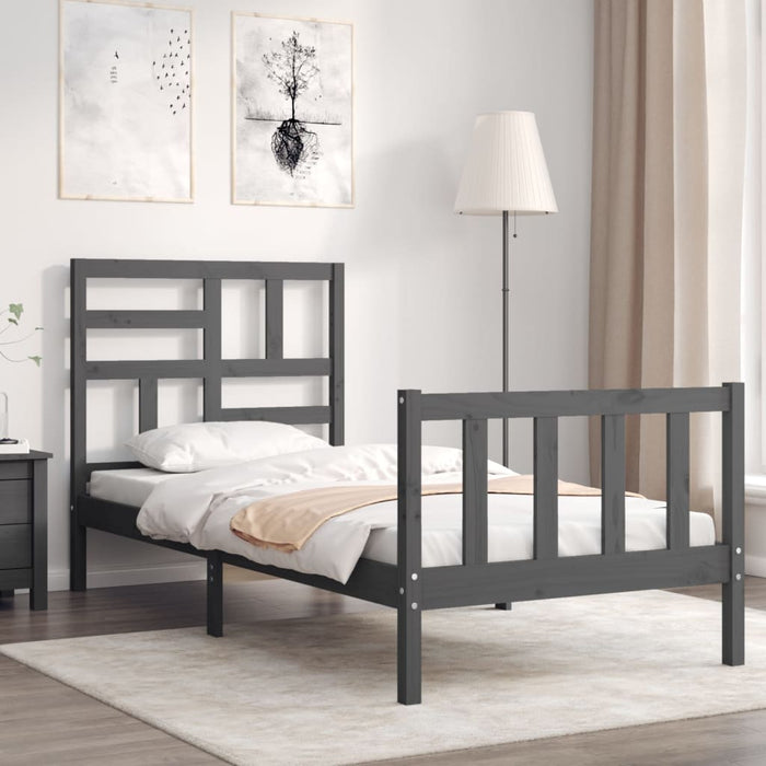 Massivholzbett mit Kopfteil Grau 90x200 cm