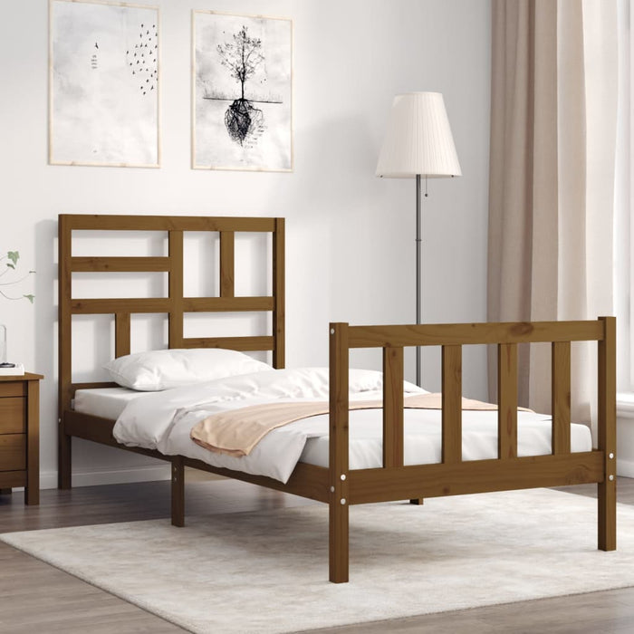 Massivholzbett mit Kopfteil Honigbraun 90x200 cm