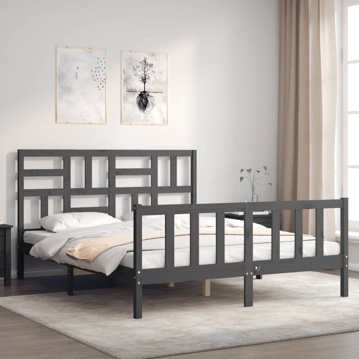 Massivholzbett mit Kopfteil Grau 160x200 cm