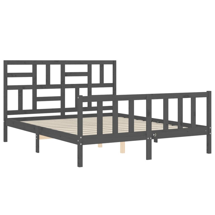 Massivholzbett mit Kopfteil Grau 160x200 cm