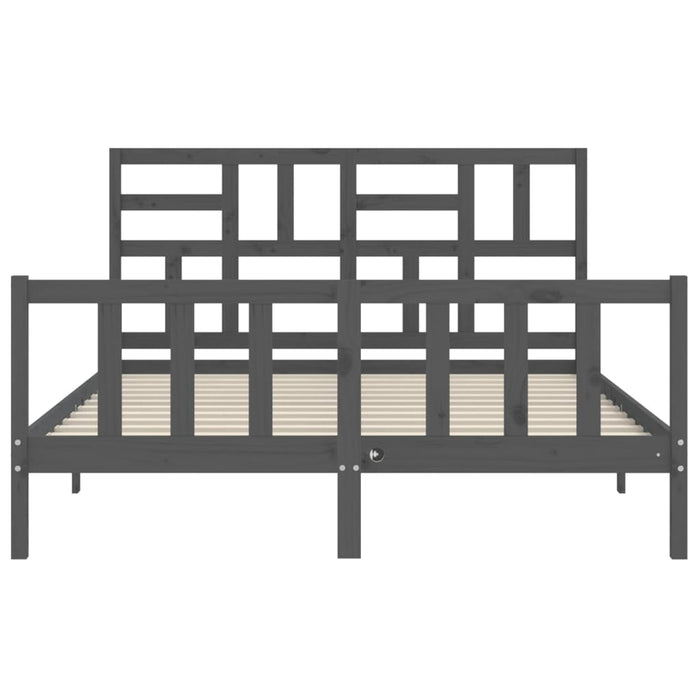 Massivholzbett mit Kopfteil Grau 160x200 cm