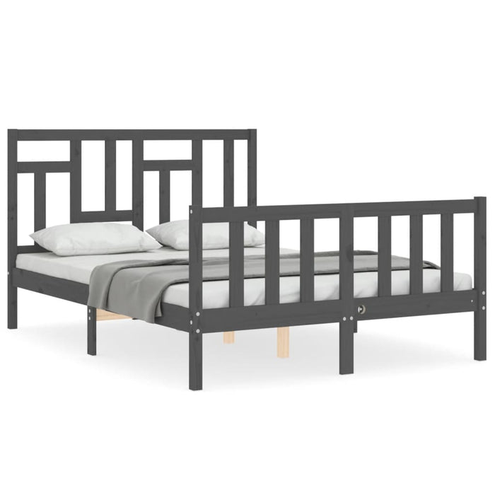 Massivholzbett mit Kopfteil Grau 140x190 cm
