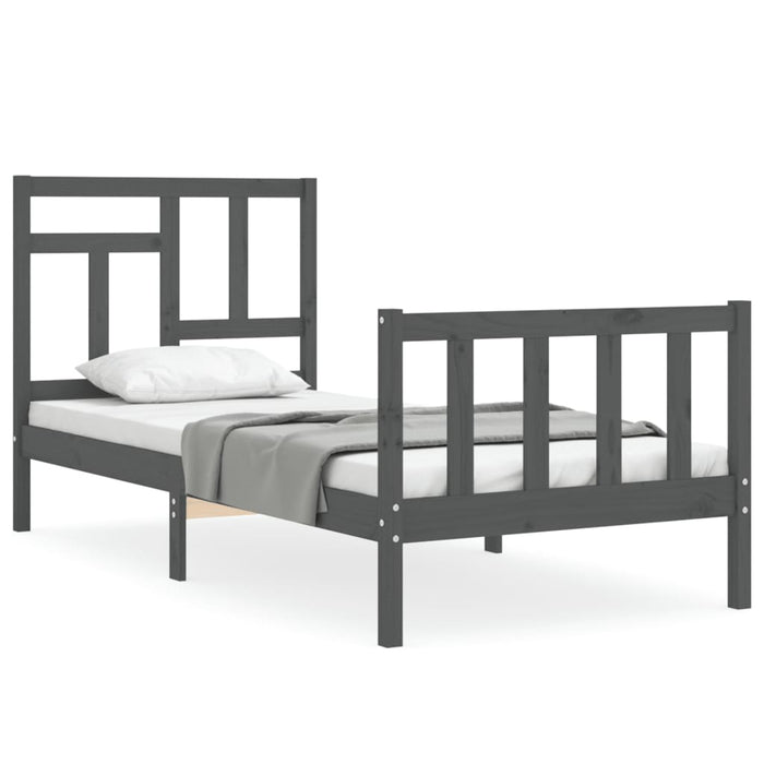 Massivholzbett mit Kopfteil Grau 100x200 cm
