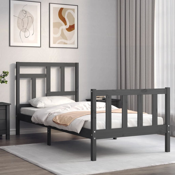 Massivholzbett mit Kopfteil Grau 100x200 cm