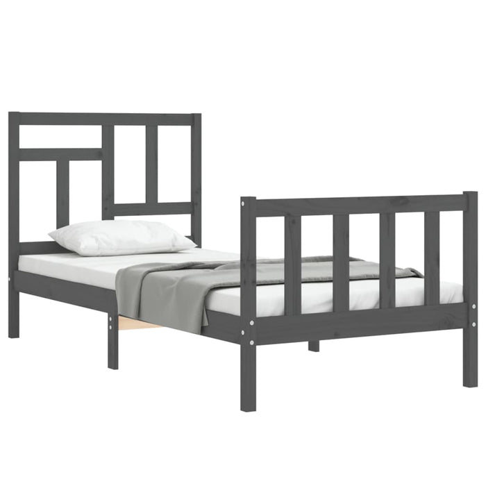 Massivholzbett mit Kopfteil Grau 100x200 cm