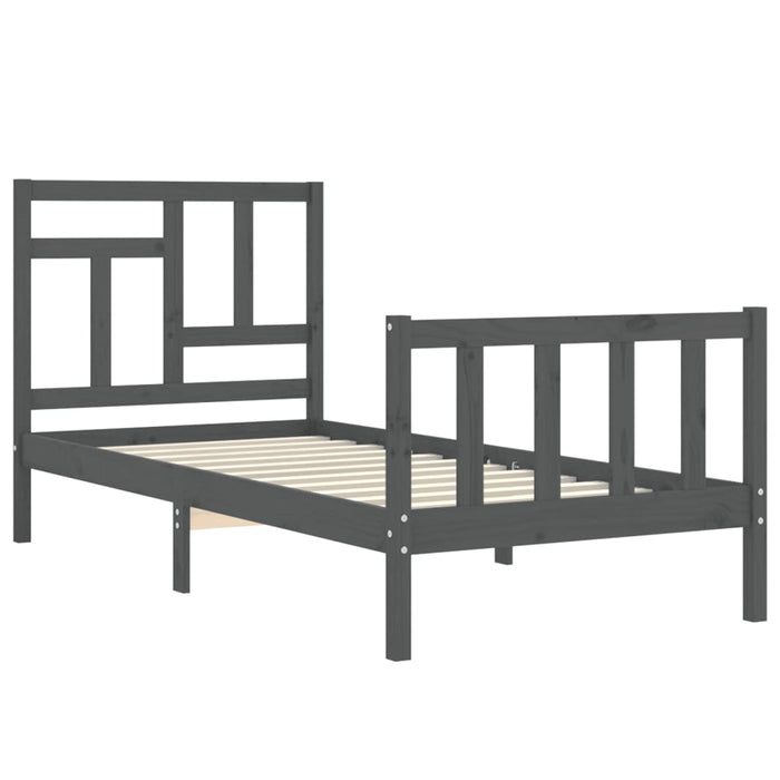 Massivholzbett mit Kopfteil Grau 100x200 cm