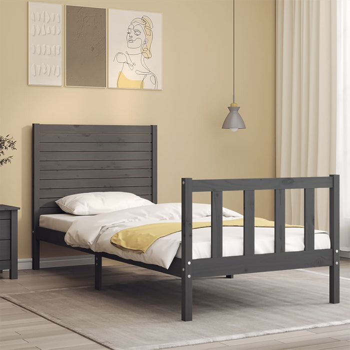 Massivholzbett mit Kopfteil Grau 90x200 cm
