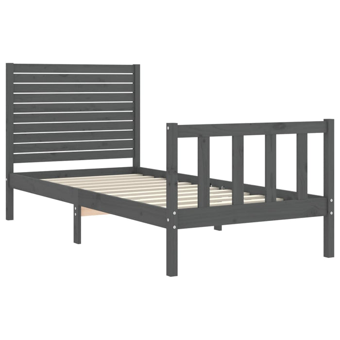 Massivholzbett mit Kopfteil Grau 90x200 cm